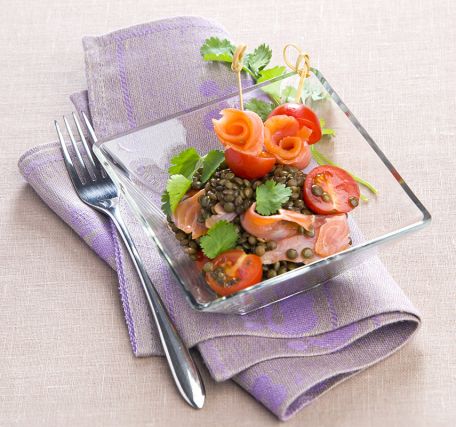 RECIPE MAIN IMAGE Salade de lentilles aux deux saumons