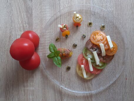 RECIPE MAIN IMAGE Multi couleurs de tomates mozarella et basilic