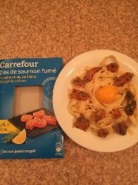 RECIPE MAIN IMAGE Dés de saumon fumé Aneth Citron Carrefour en façon carbonara