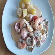 Crevettes au Boursin , champignons et chorizo