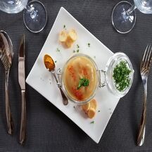 Velouté de topinambours carottes foie gras persil