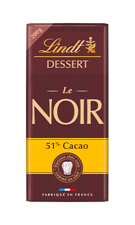 Chocolat noir 51% cacao à patisser LINDT DESSERT, Tablette de 200g