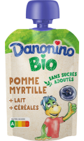 Compote Bio sans sucre ajouté Pomme Myrtille Lait Céréales Danonino