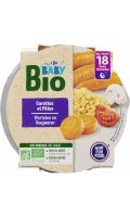 Plat bébé bio dès 18 mois carottes pâtes Bio Carrefour Baby