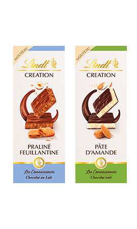 LINDT : Création - Tablette de chocolat au lait fourré au praliné