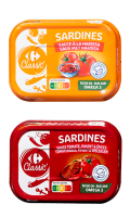 Sardines sauce harissa ou Sardines sauce tomate piment épices Carrefour Classic\'