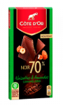 Tablette de chocolat noir 70% fourré aux noisettes et amandes caramélisées Côte D'Or