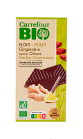 Tablette de chocolat noir au gingembre et citron Carrefour Bio