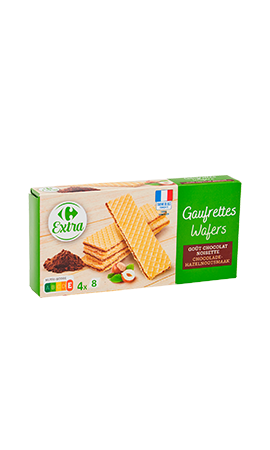 Biscuits gaufrettes chocolat noisette CARREFOUR EXTRA