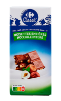 Chocolat au lait et noisettes entières Carrefour Classic'