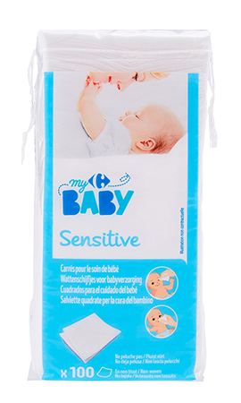 Coton pour bébé Carrés Sensitive CARREFOUR BABY : le paquet de 100