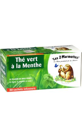 Les 2 Marmottes - Thé Vert à la Menthe 45g Boite 30 sachets - Gamm