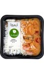 Plat cuisiné Gambas curry rouge riz Isali