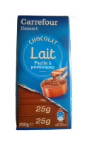 Tablette de chocolat au lait dessert portionnable Carrefour