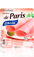 Jambon de Paris 2 tranches à taux de sel réduit Carrefour