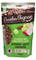 Muesli Bio croustillant pomme raisin cannelle sans gluten Charles Vignon
