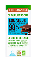 Chocolat noir 98% cacao délicate amertume Equateur Bio Ethiquable
