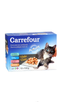 Pâtée pour chats émincés aux poissons en gelée Carrefour