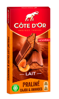 Tablette de chocolat au lait de cajou et d\'amandes praliné Côte D\'Or